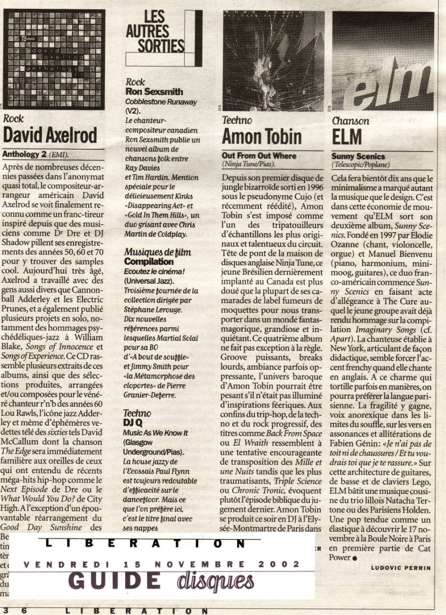 elm - sunny scenics - chronique liberation - review